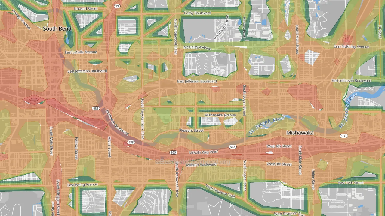 River Park, South Bend, IN Map of Noise Levels in River Park