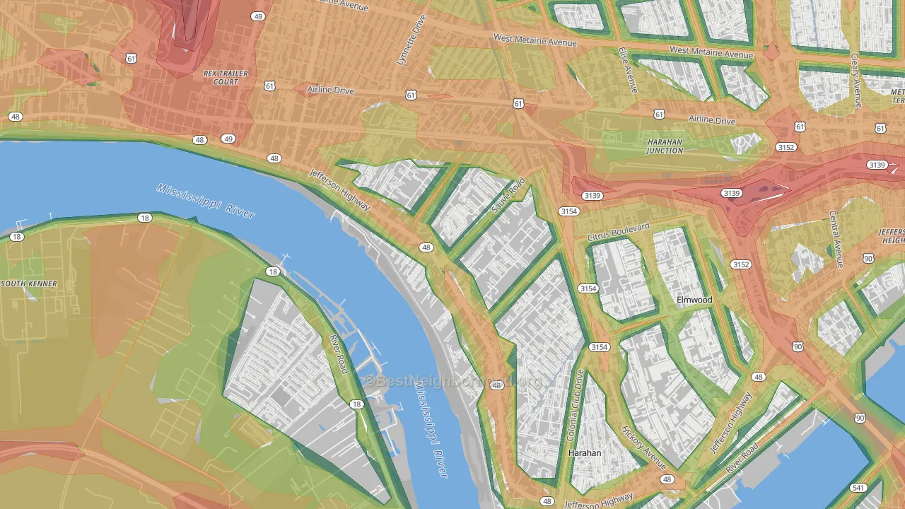 River Ridge, LA Map of Noise Levels in River Ridge