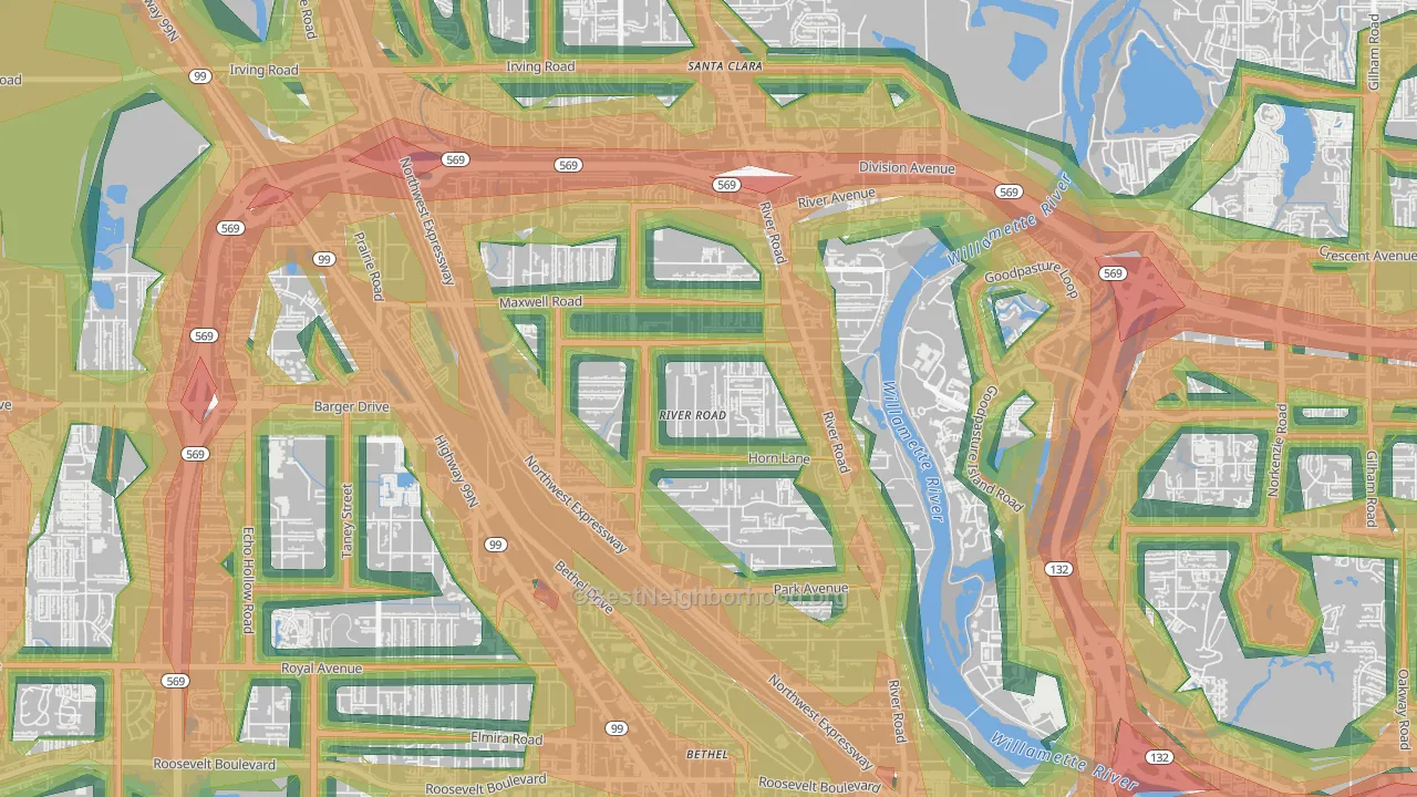 River Road, Eugene, OR Map of Noise Levels in River Road