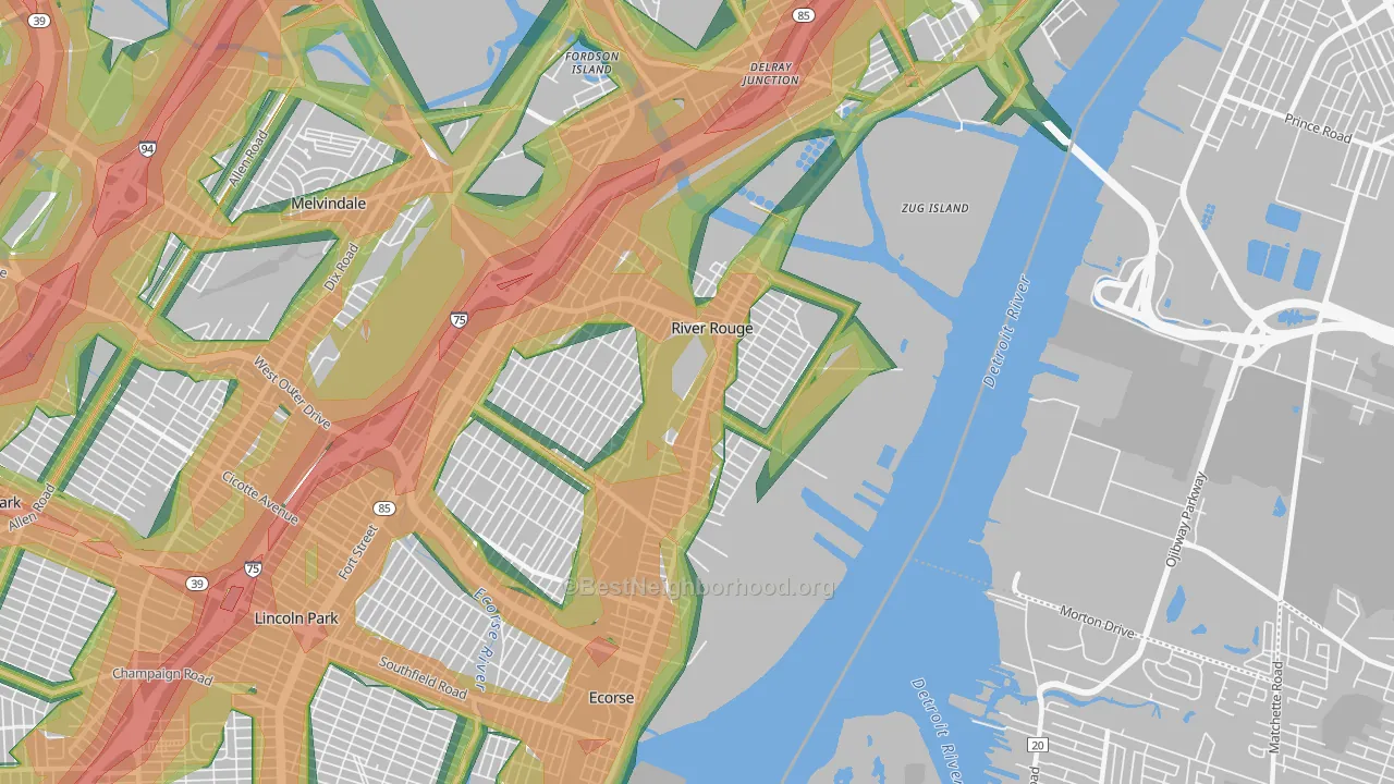 River Rouge, MI Map of Noise Levels in River Rouge