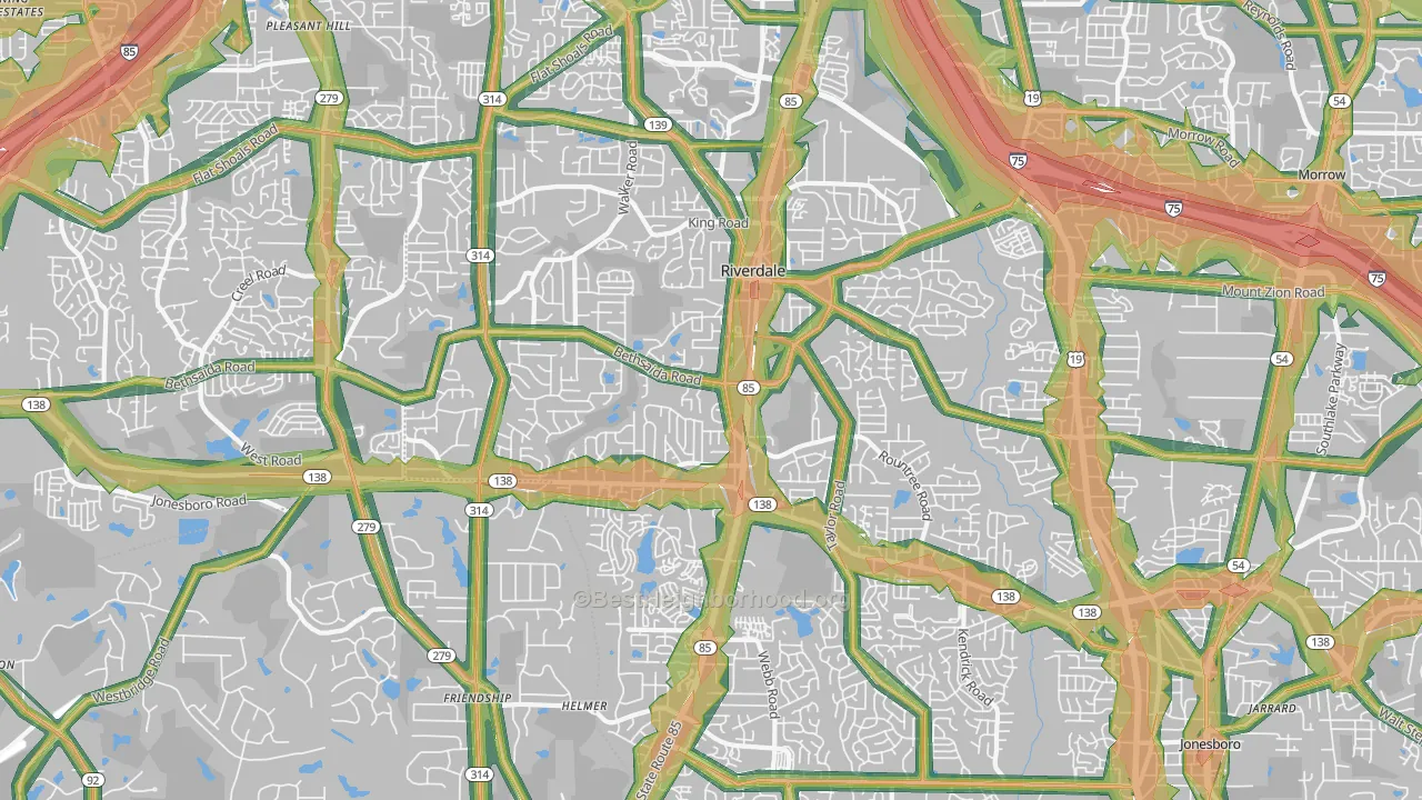 Riverdale, GA Map of Noise Levels in Riverdale