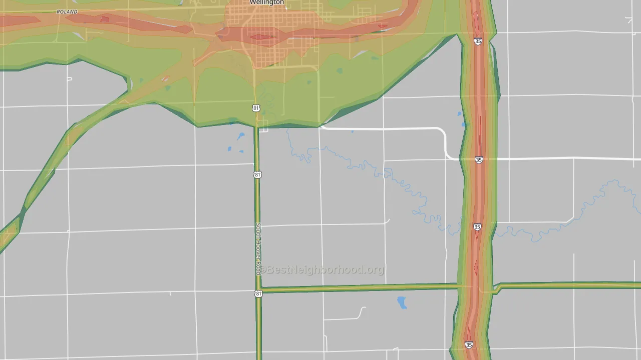 Riverdale, KS Map of Noise Levels in Riverdale