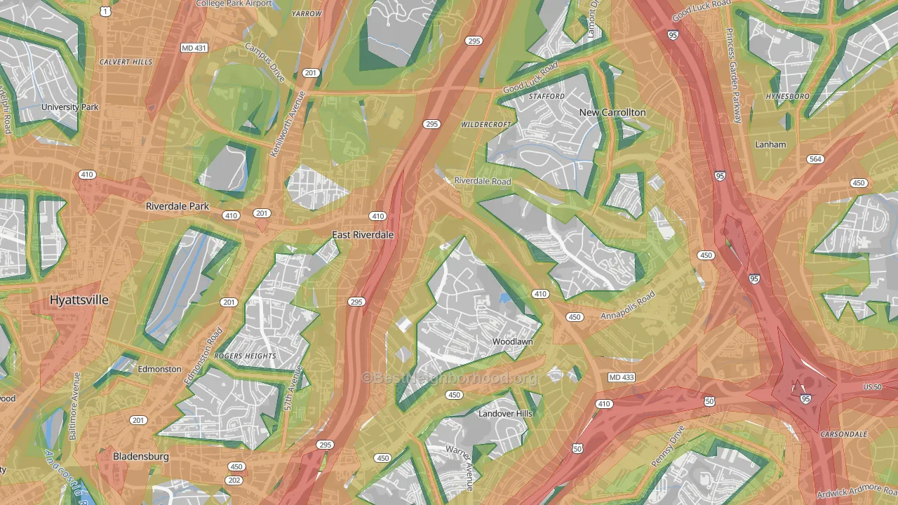 Riverdale, MD Map of Noise Levels in Riverdale