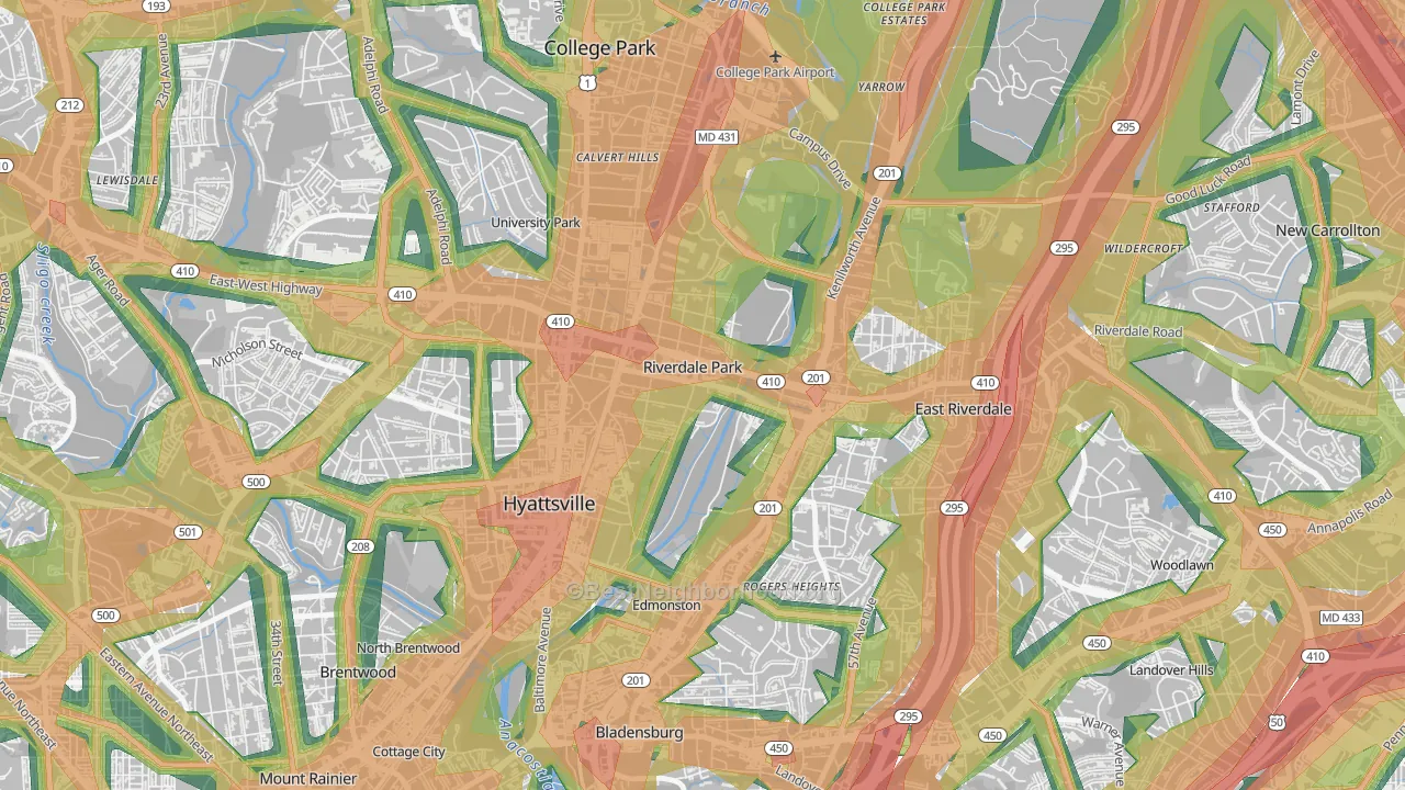 Riverdale Park, MD Map of Noise Levels in Riverdale Park