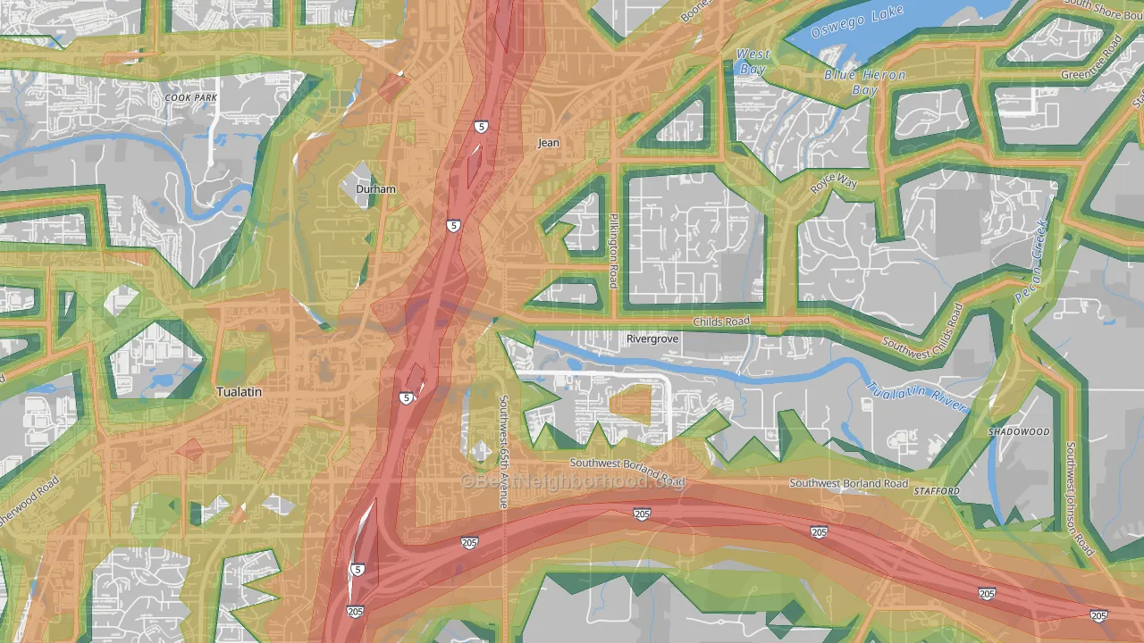 Rivergrove, OR Map of Noise Levels in Rivergrove