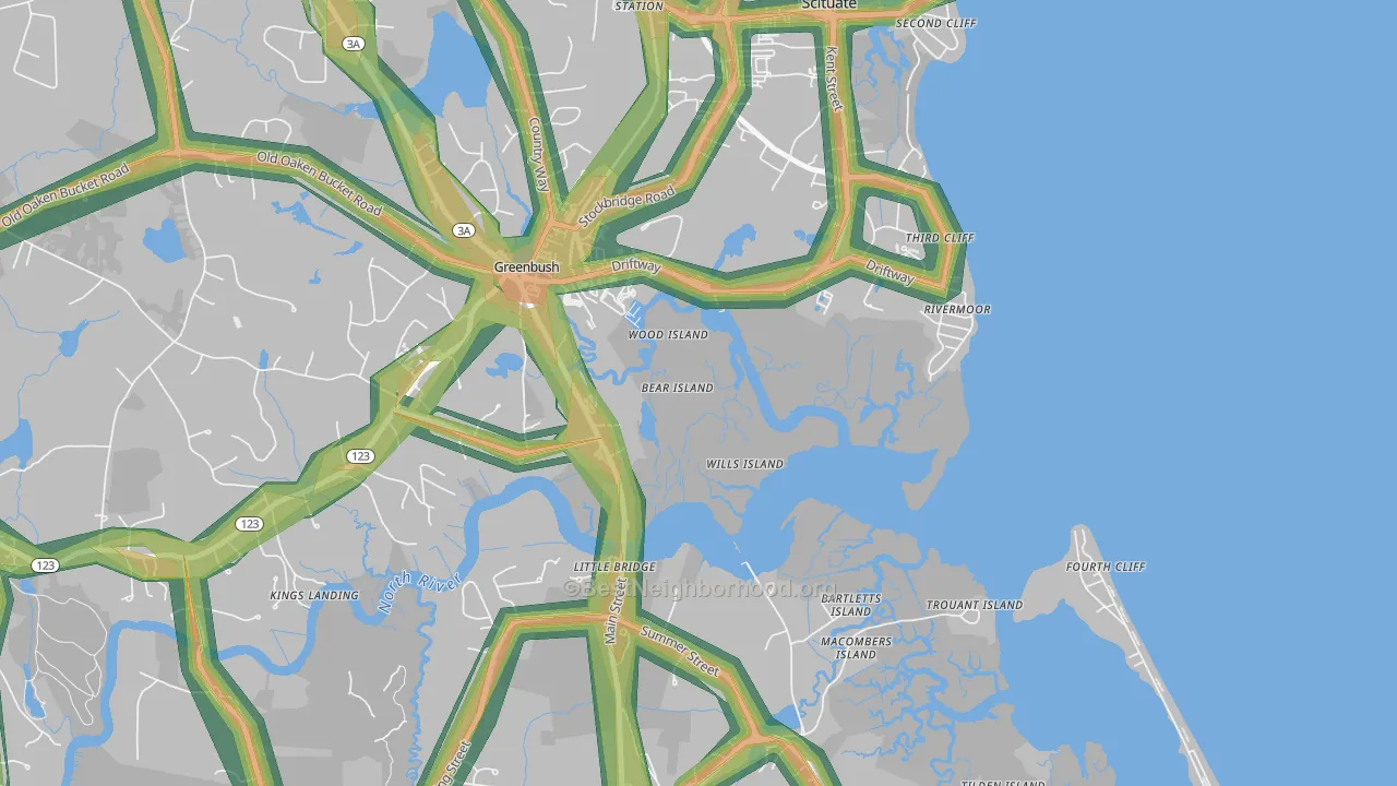 Rivermoor, MA Map of Noise Levels in Rivermoor
