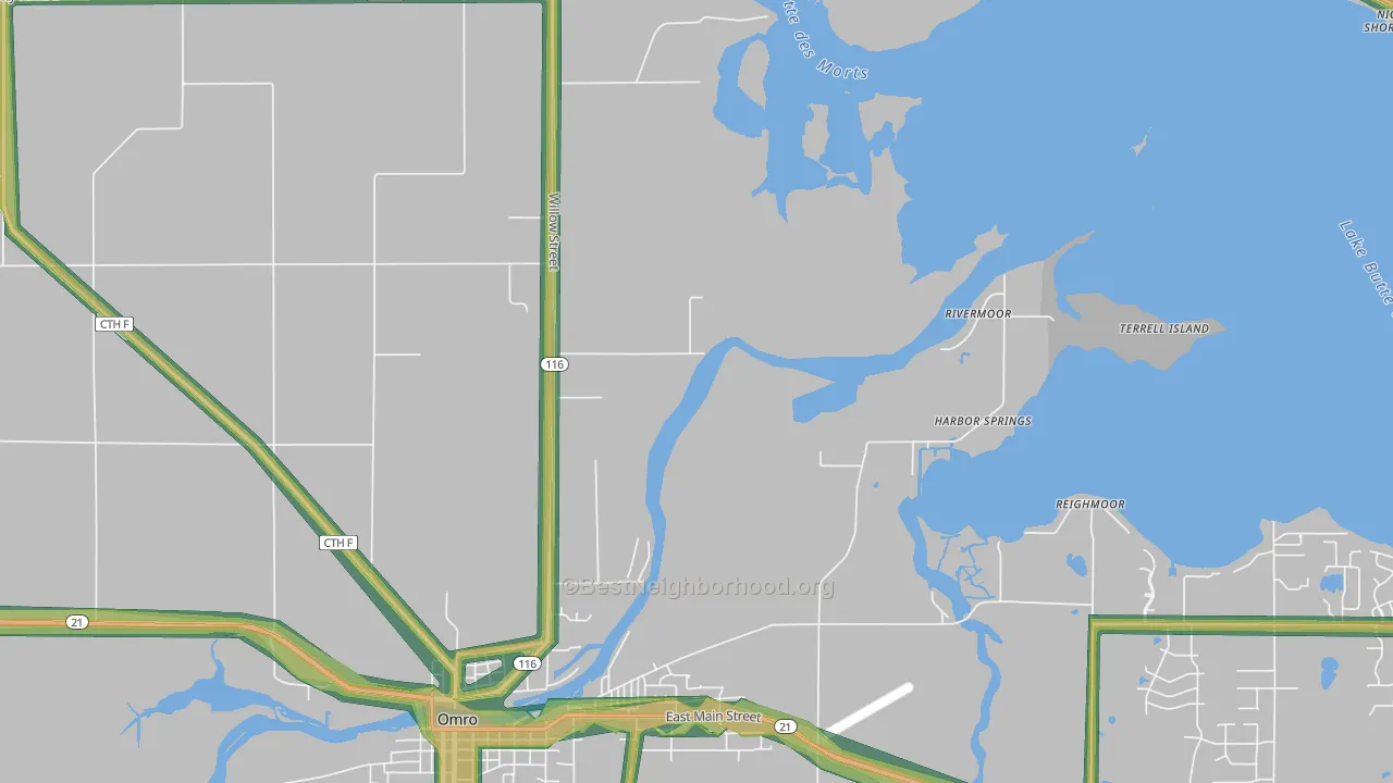 Rivermoor, WI Map of Noise Levels in Rivermoor