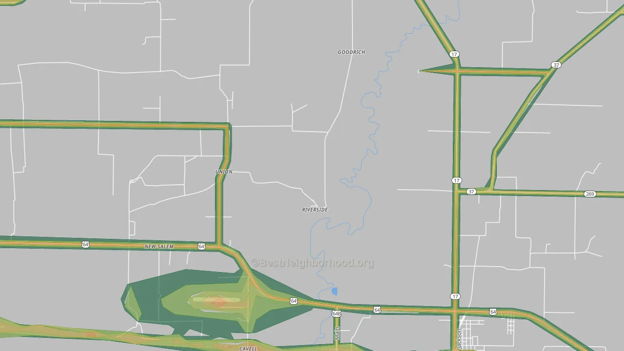 Riverside, AR Map of Noise Levels in Riverside
