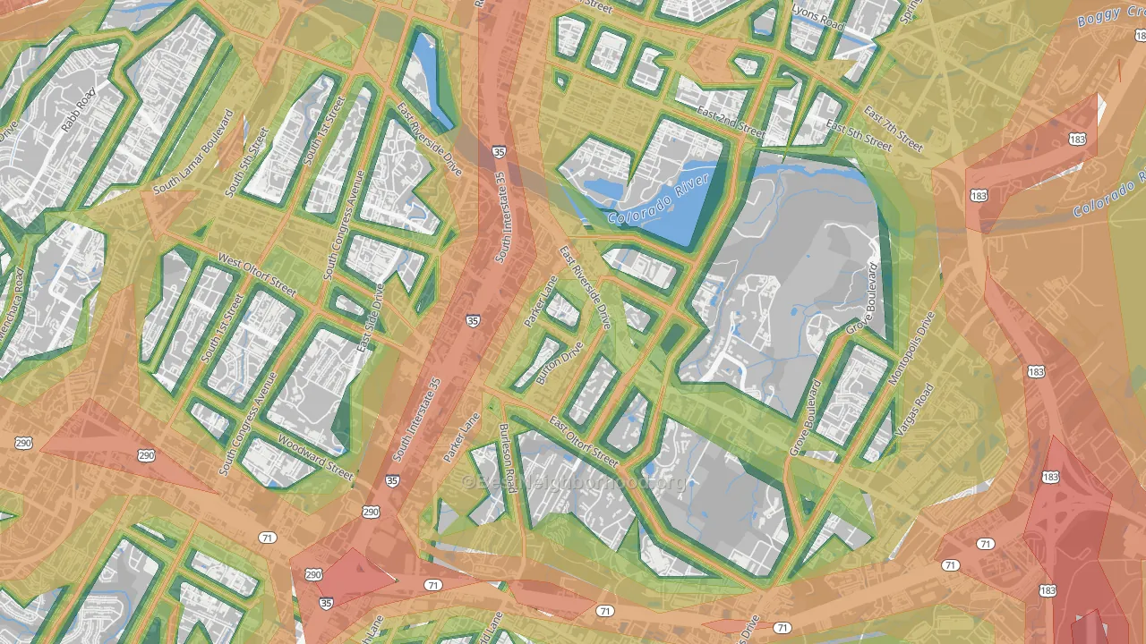 Riverside, Austin, TX Map of Noise Levels in Riverside
