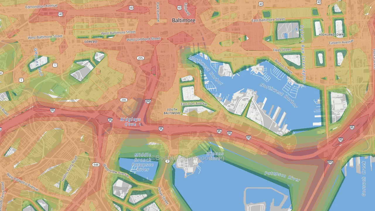 Riverside, Baltimore, MD Map of Noise Levels in Riverside