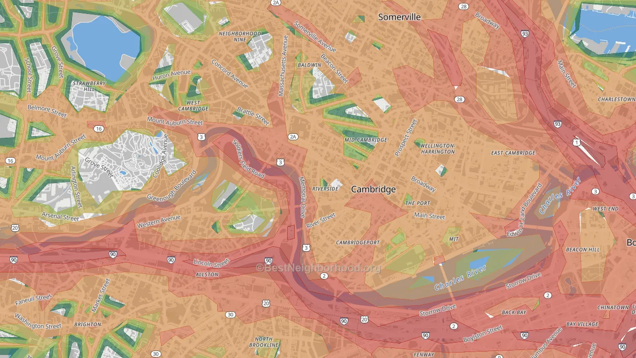 Riverside, Cambridge, MA Map of Noise Levels in Riverside