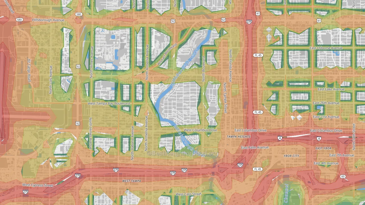Riverside Heights, Tampa, FL Map of Noise Levels in Riverside Heights