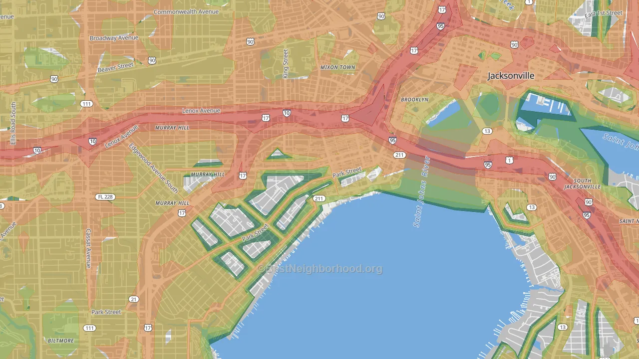 Riverside, Jacksonville, FL Map of Noise Levels in Riverside