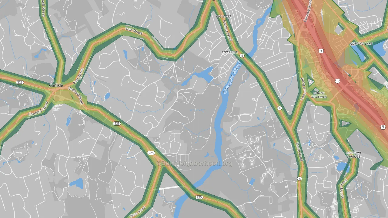 Riverside, MA Map of Noise Levels in Riverside