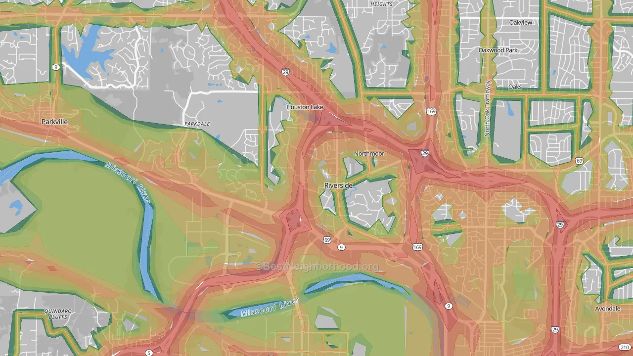 Riverside, MO Map of Noise Levels in Riverside