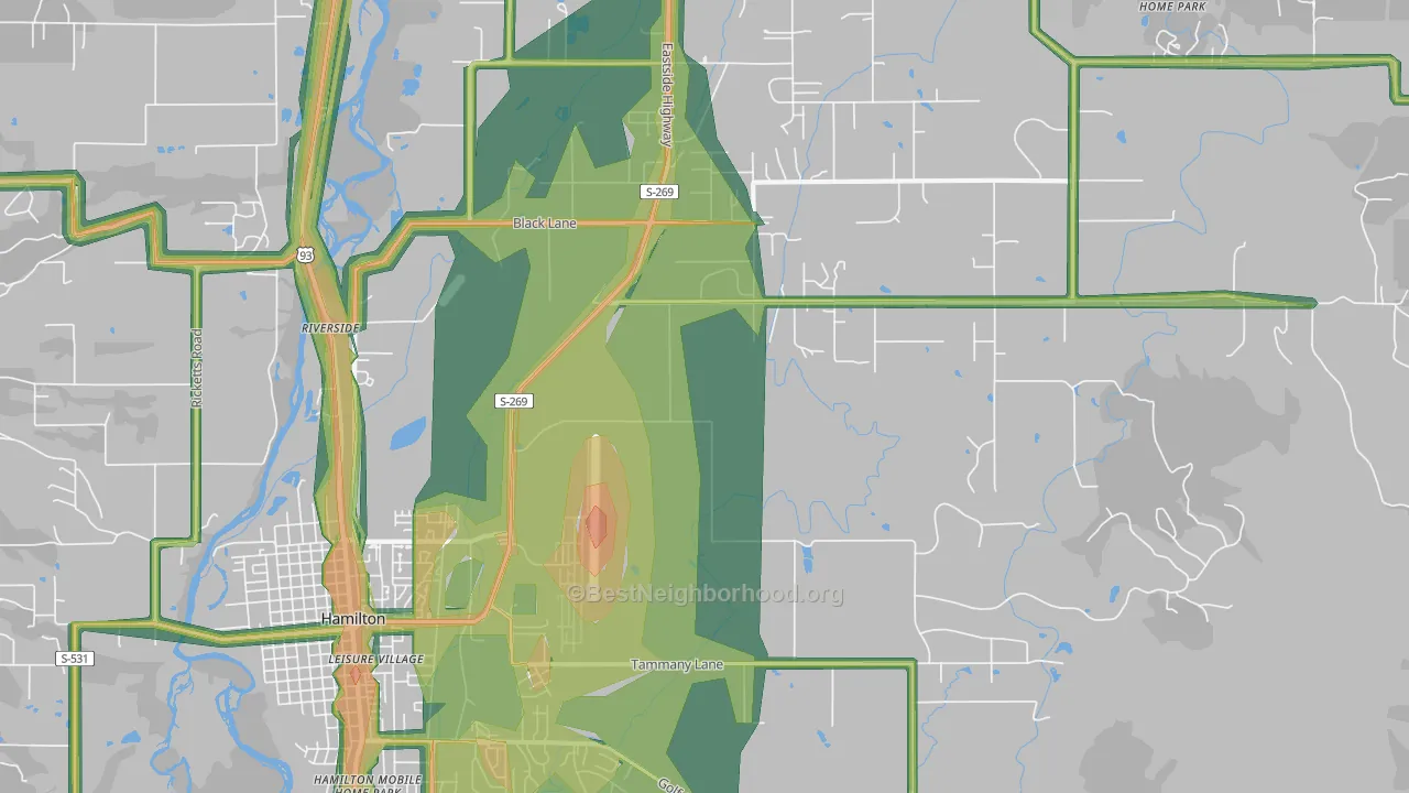 Riverside, MT Map of Noise Levels in Riverside