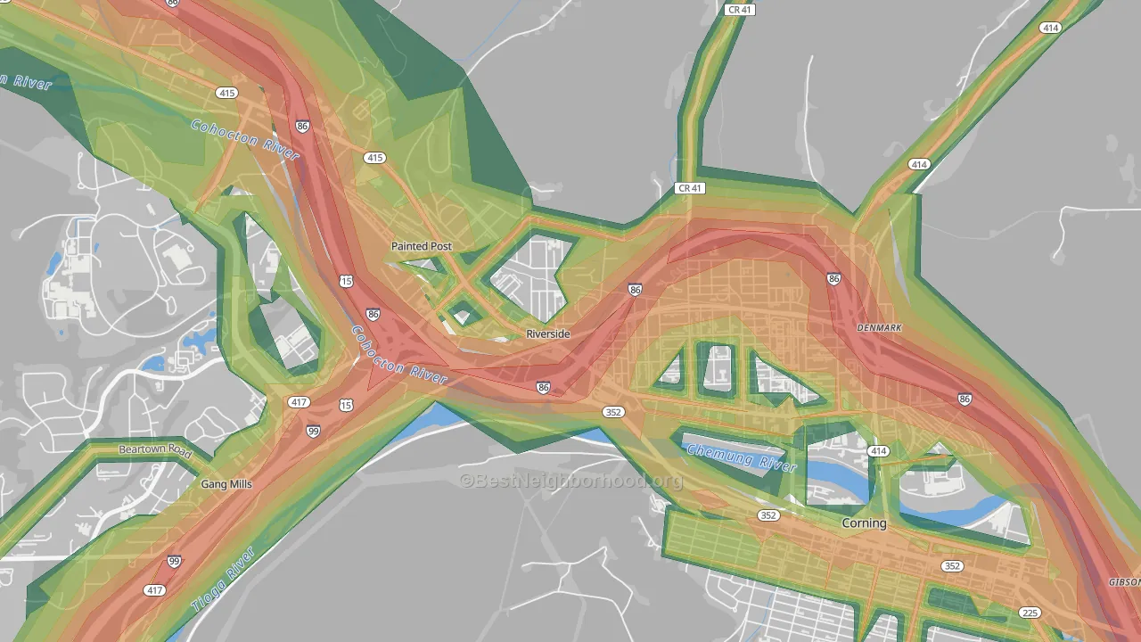 Riverside, NY Map of Noise Levels in Riverside
