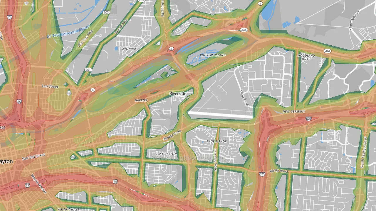Riverside, OH Map of Noise Levels in Riverside