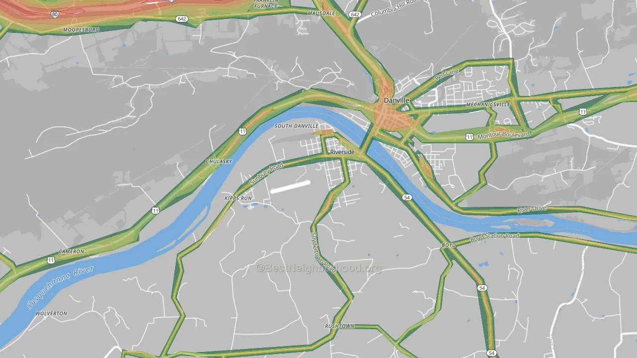 Riverside, PA Map of Noise Levels in Riverside