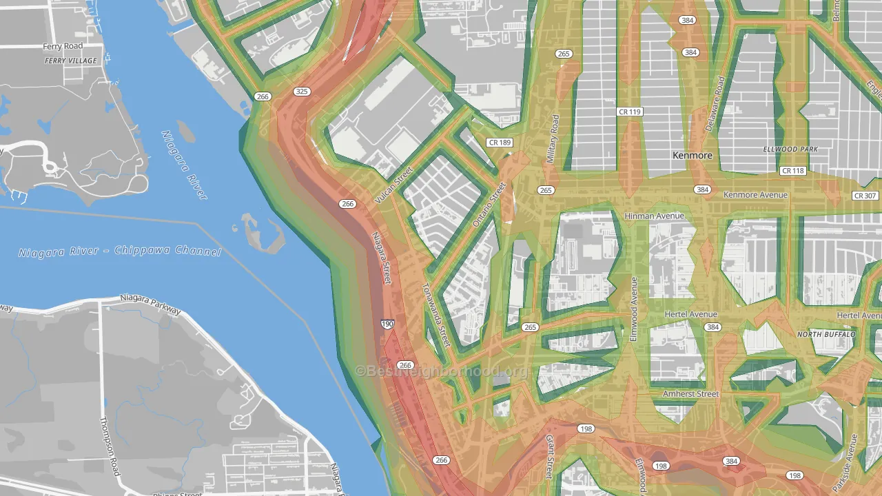 Riverside Park, Buffalo, NY Map of Noise Levels in Riverside Park