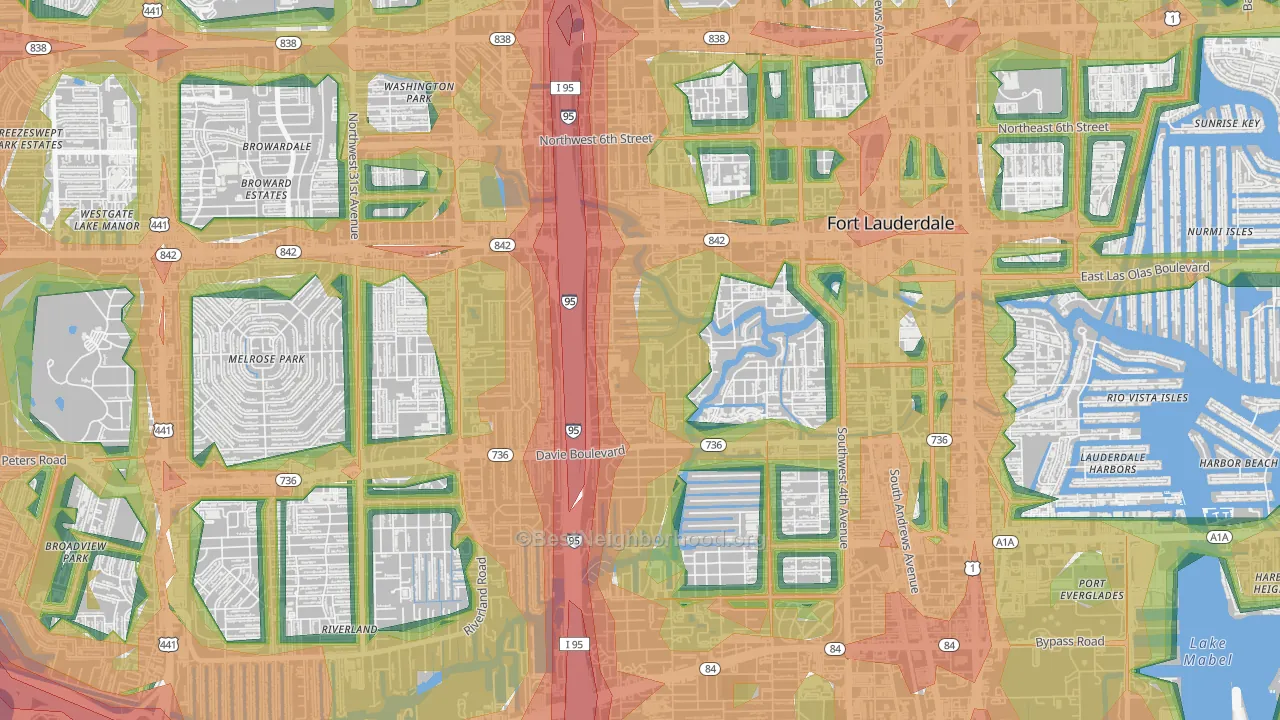 Riverside Park, Fort Lauderdale, FL Map of Noise Levels in Riverside Park