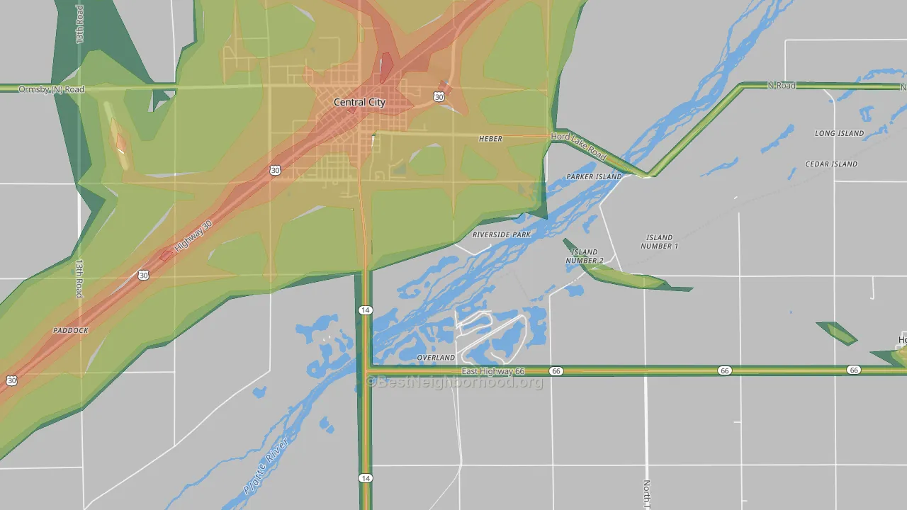 Riverside Park, NE Map of Noise Levels in Riverside Park