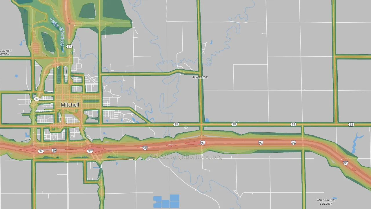 Riverside, SD Map of Noise Levels in Riverside