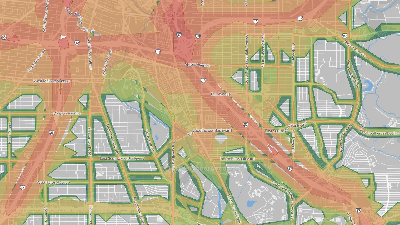 Riverside South, San Antonio, TX Map of Noise Levels in Riverside South