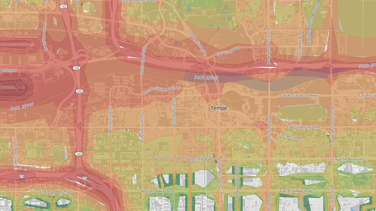 Riverside, Tempe, AZ Map of Noise Levels in Riverside