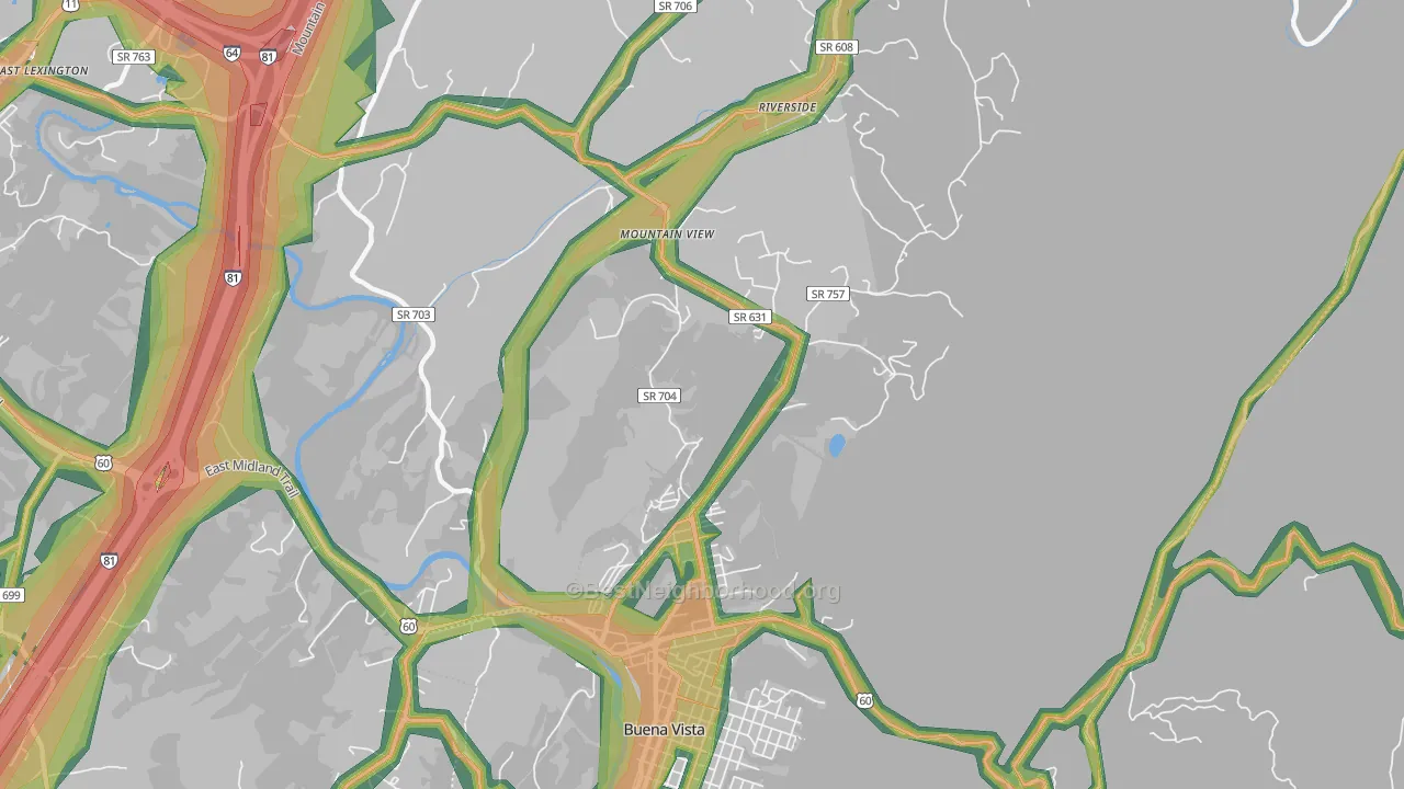 Riverside, VA Map of Noise Levels in Riverside