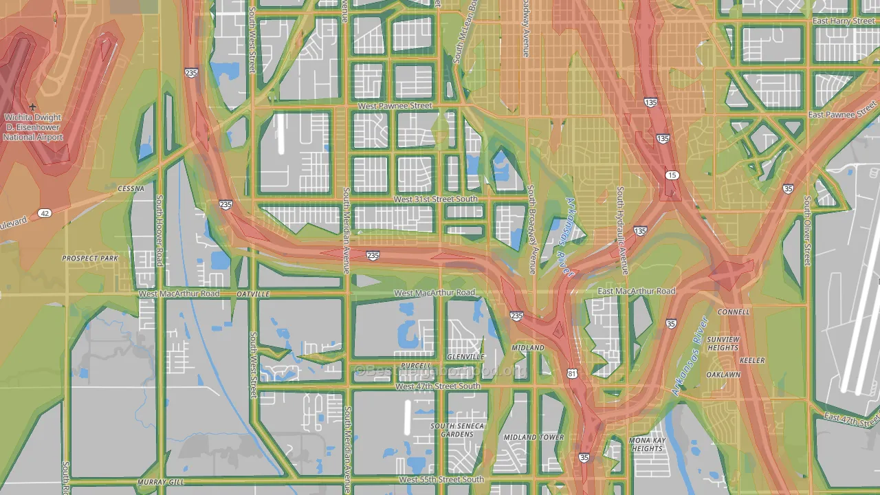 Riverside, Wichita, KS Map of Noise Levels in Riverside