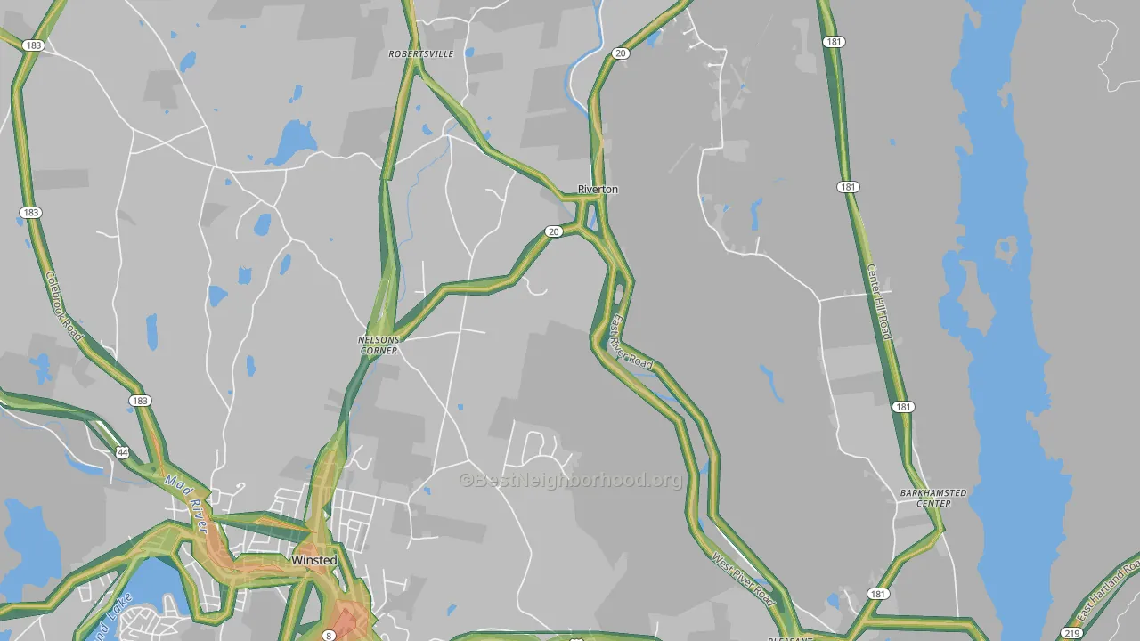 Riverton, CT Map of Noise Levels in Riverton