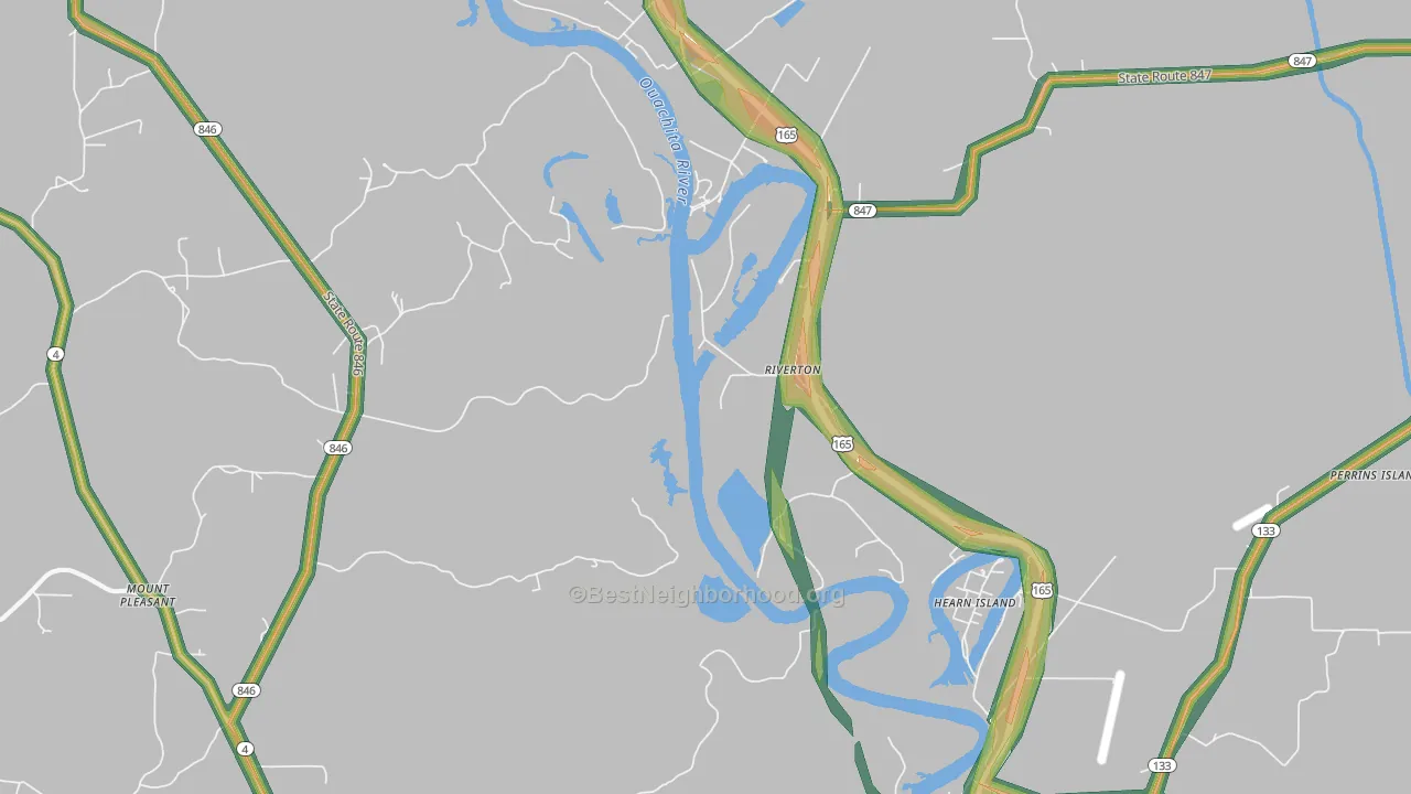 Riverton, LA Map of Noise Levels in Riverton
