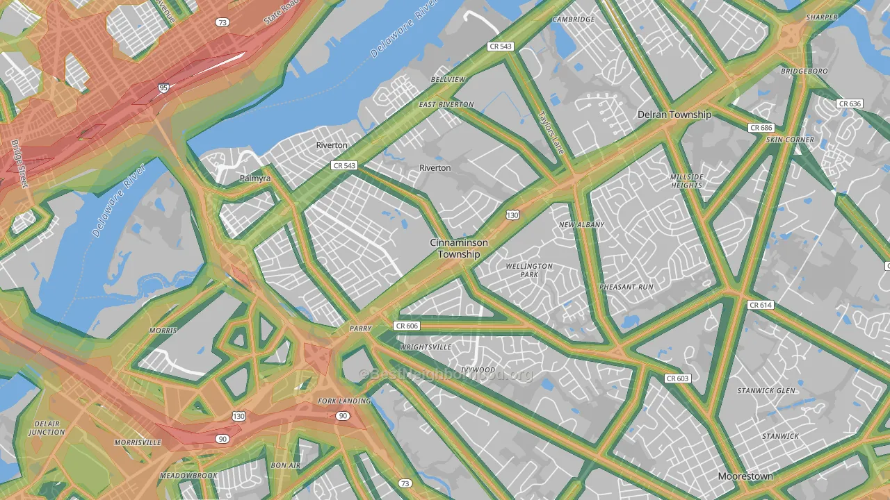 Riverton, NJ Map of Noise Levels in Riverton