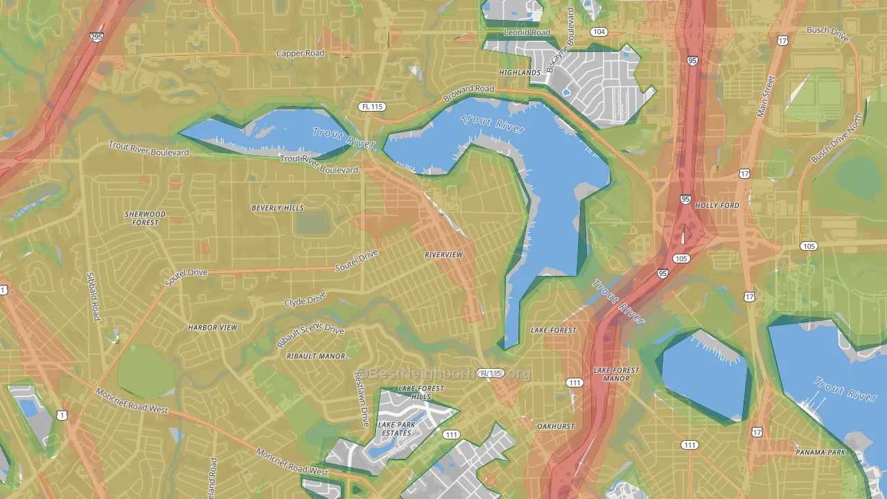Riverview, Jacksonville, FL Map of Noise Levels in Riverview