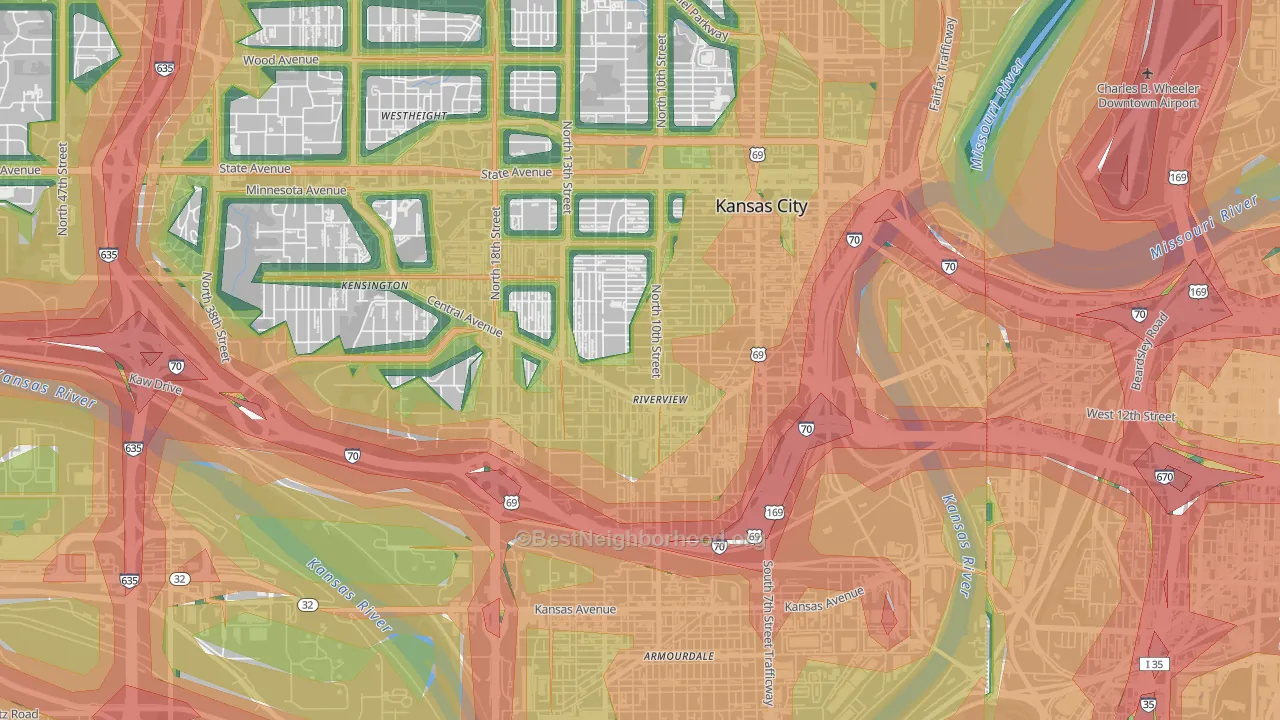 Riverview, Kansas City, KS Map of Noise Levels in Riverview