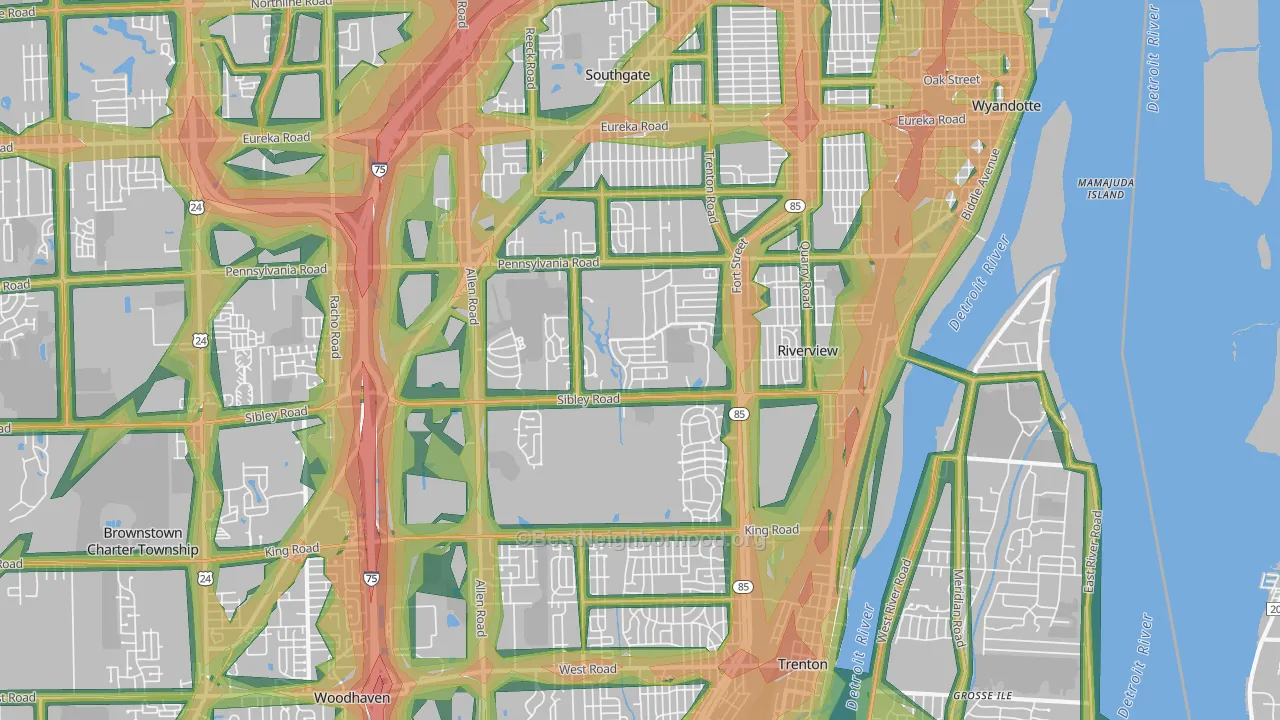 Riverview, MI Map of Noise Levels in Riverview