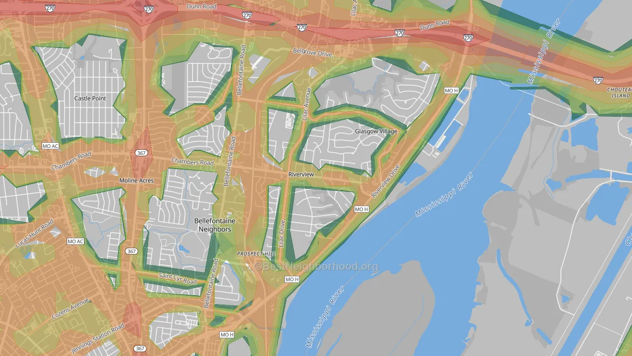 Riverview, MO Map of Noise Levels in Riverview