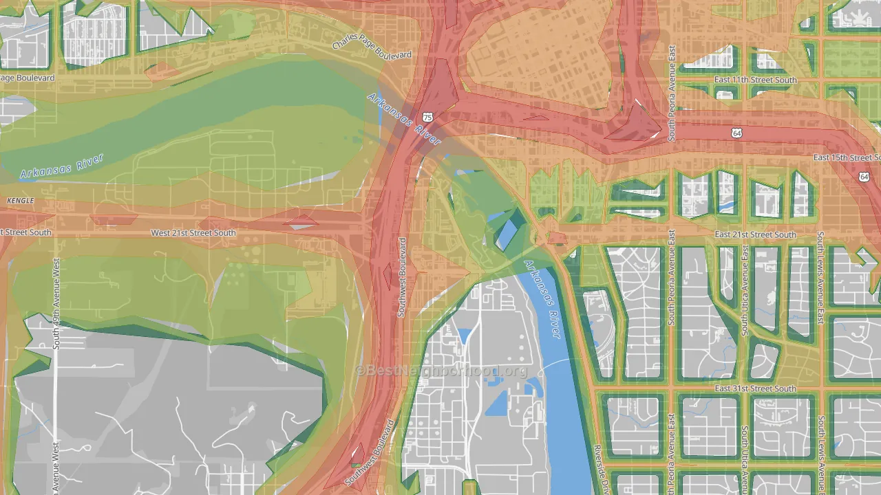 Riverview Park, Tulsa, OK Map of Noise Levels in Riverview Park