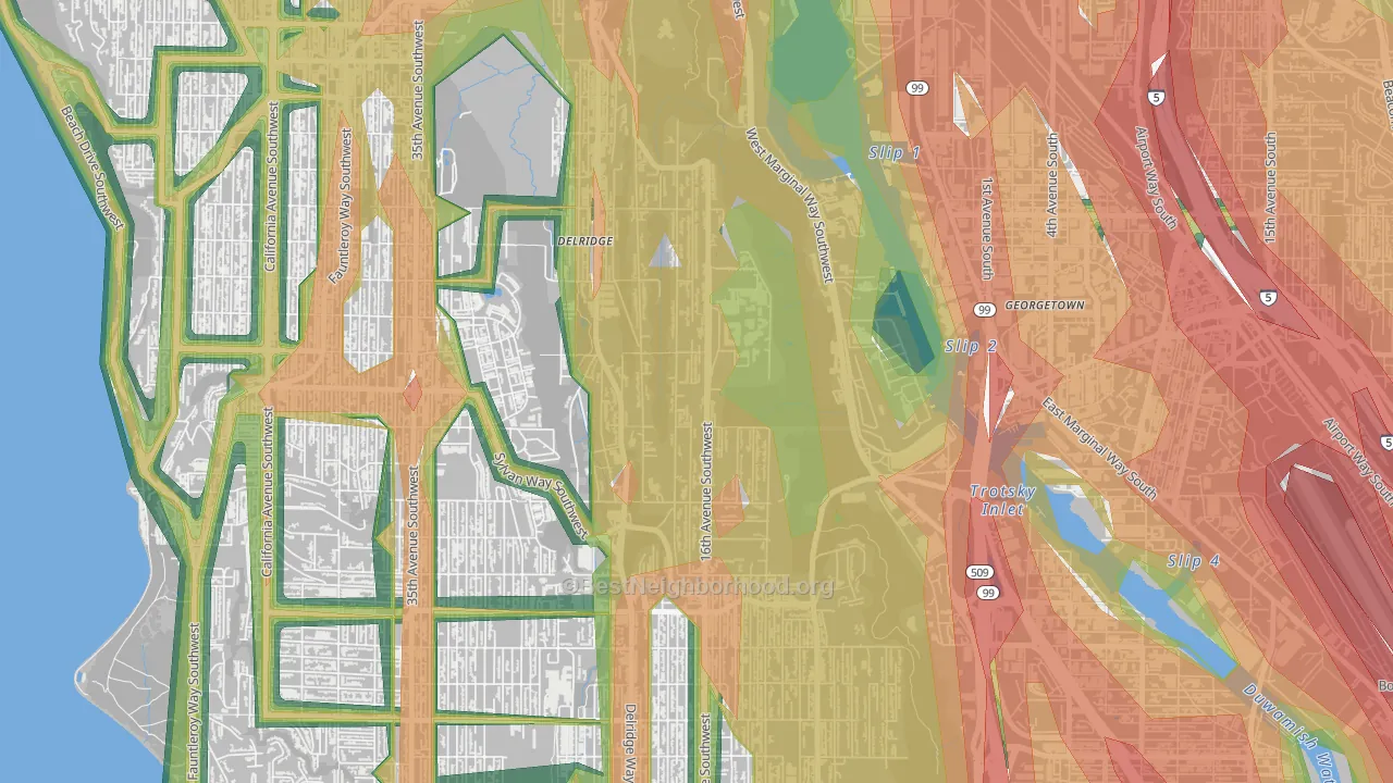 Riverview, Seattle, WA Map of Noise Levels in Riverview