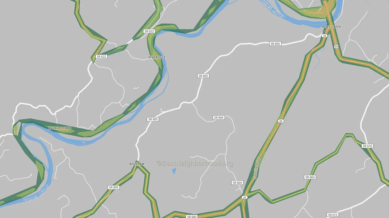 Riverville, VA Map of Noise Levels in Riverville