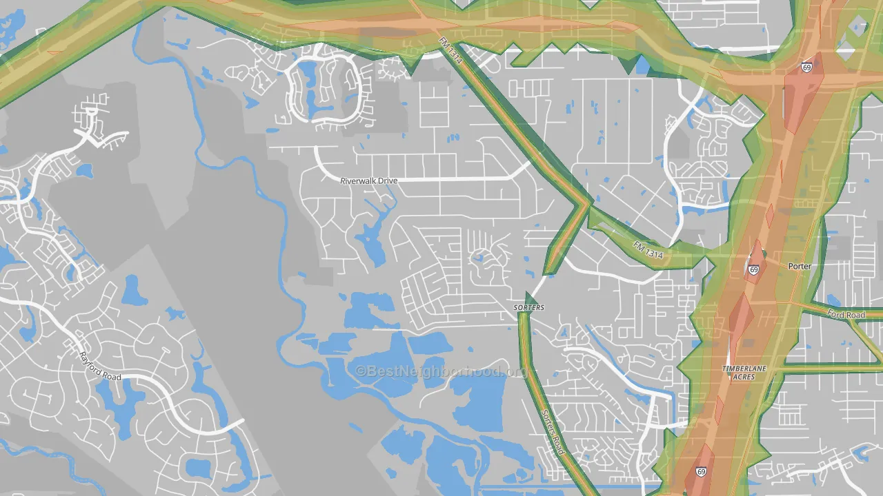 Riverwalk, Porter, TX Map of Noise Levels in Riverwalk
