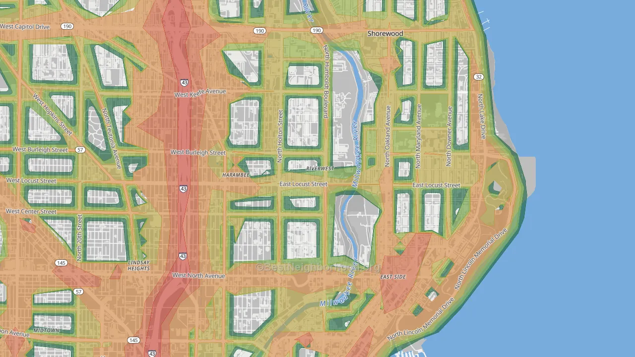 Riverwest, Milwaukee, WI Map of Noise Levels in Riverwest