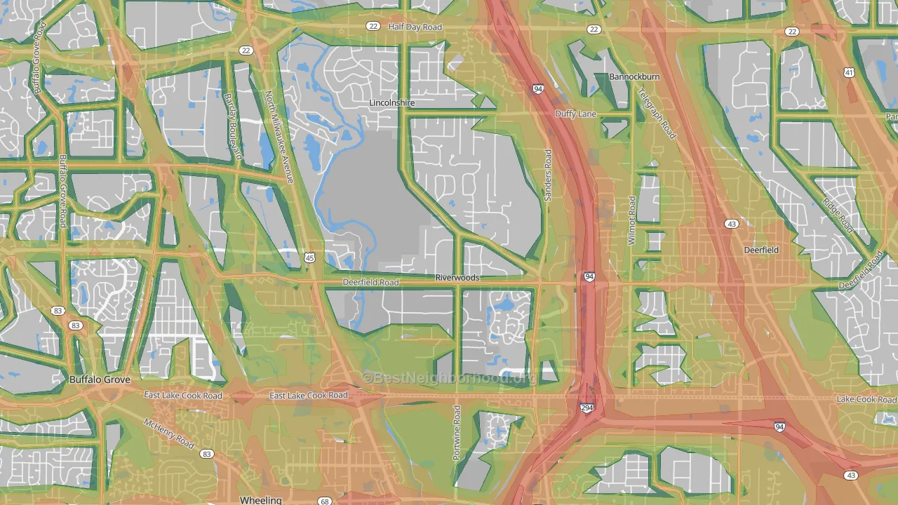 Riverwoods, IL Map of Noise Levels in Riverwoods