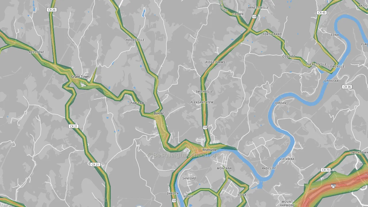 Rivesville, WV Map of Noise Levels in Rivesville