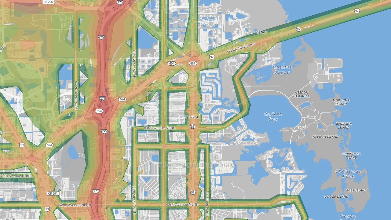 Riviera Bay, St. Petersburg, FL Map of Noise Levels in Riviera Bay