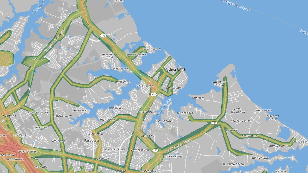 Riviera Beach, MD Map of Noise Levels in Riviera Beach