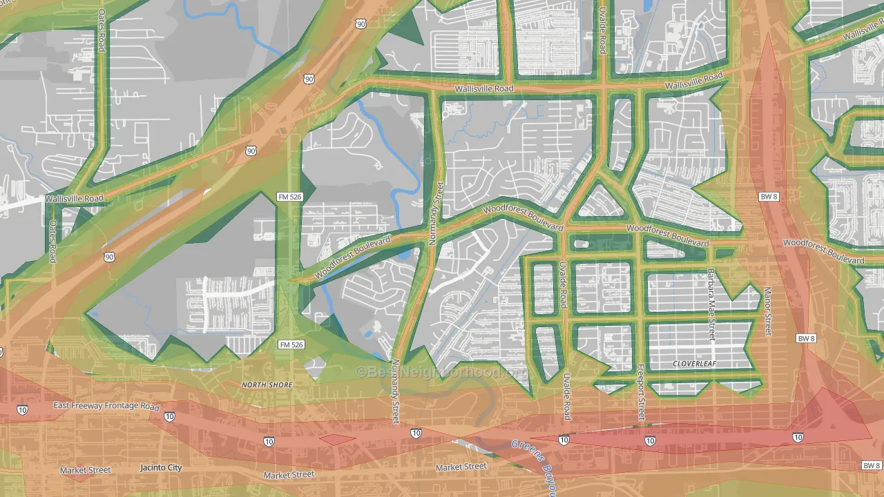 Riviera East, Houston, TX Map of Noise Levels in Riviera East