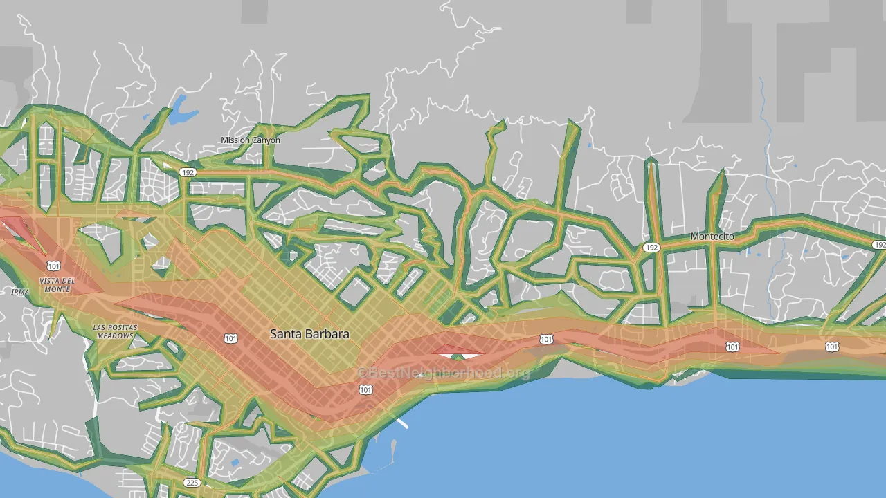 Riviera, Santa Barbara, CA Map of Noise Levels in Riviera