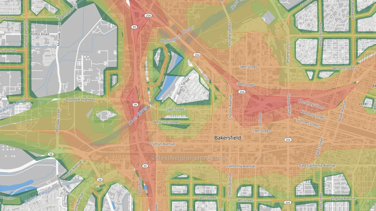 Riviera-Westchester, Bakersfield, CA Map of Noise Levels in Riviera-Westchester